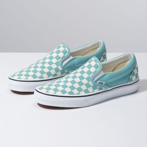 NWOT Teal Checked slip-on Vans